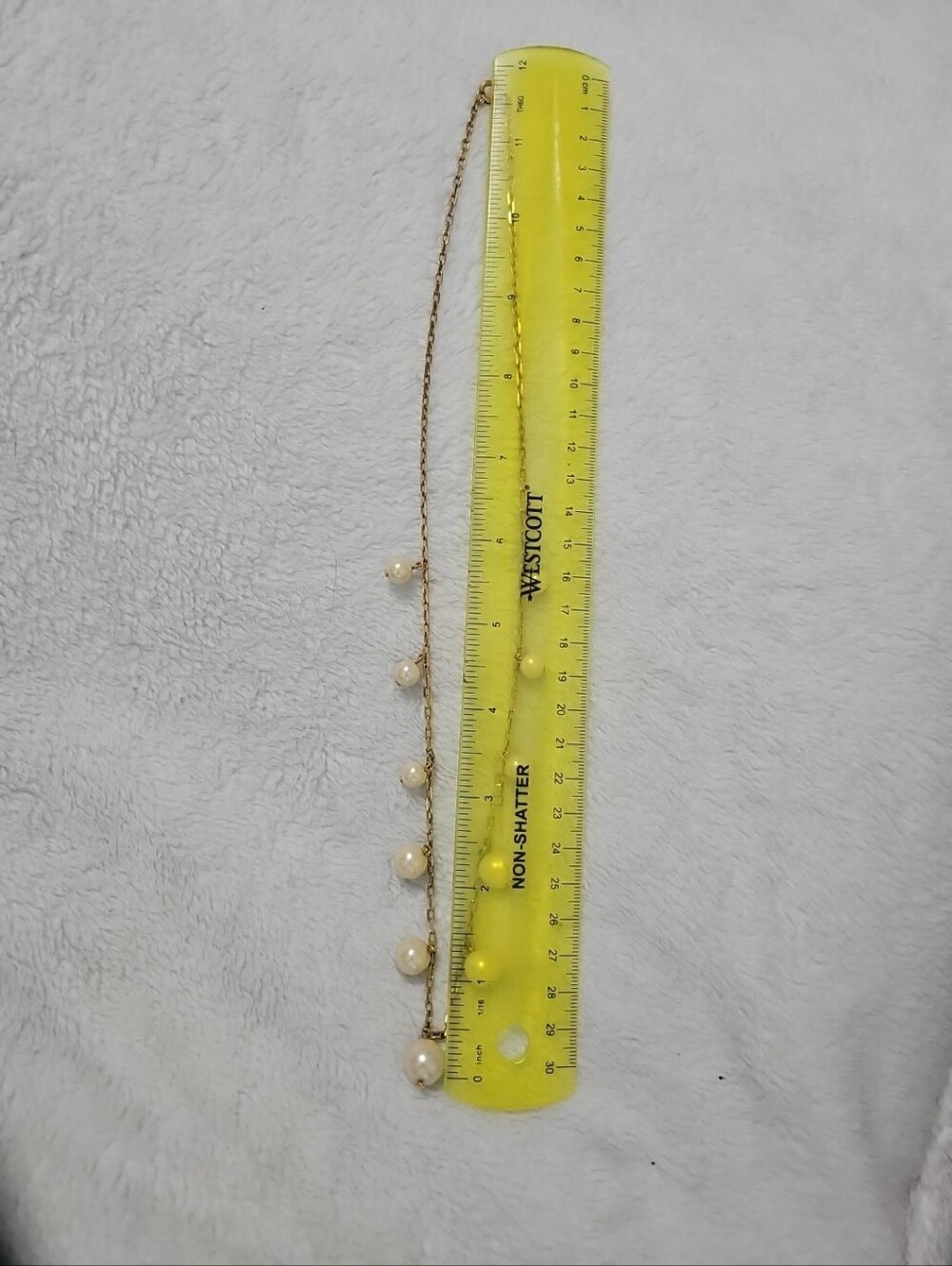 Gold Tone Faux Pearl Station Necklace 16" Dainty Minimalist Choker - Picture 6 of 10